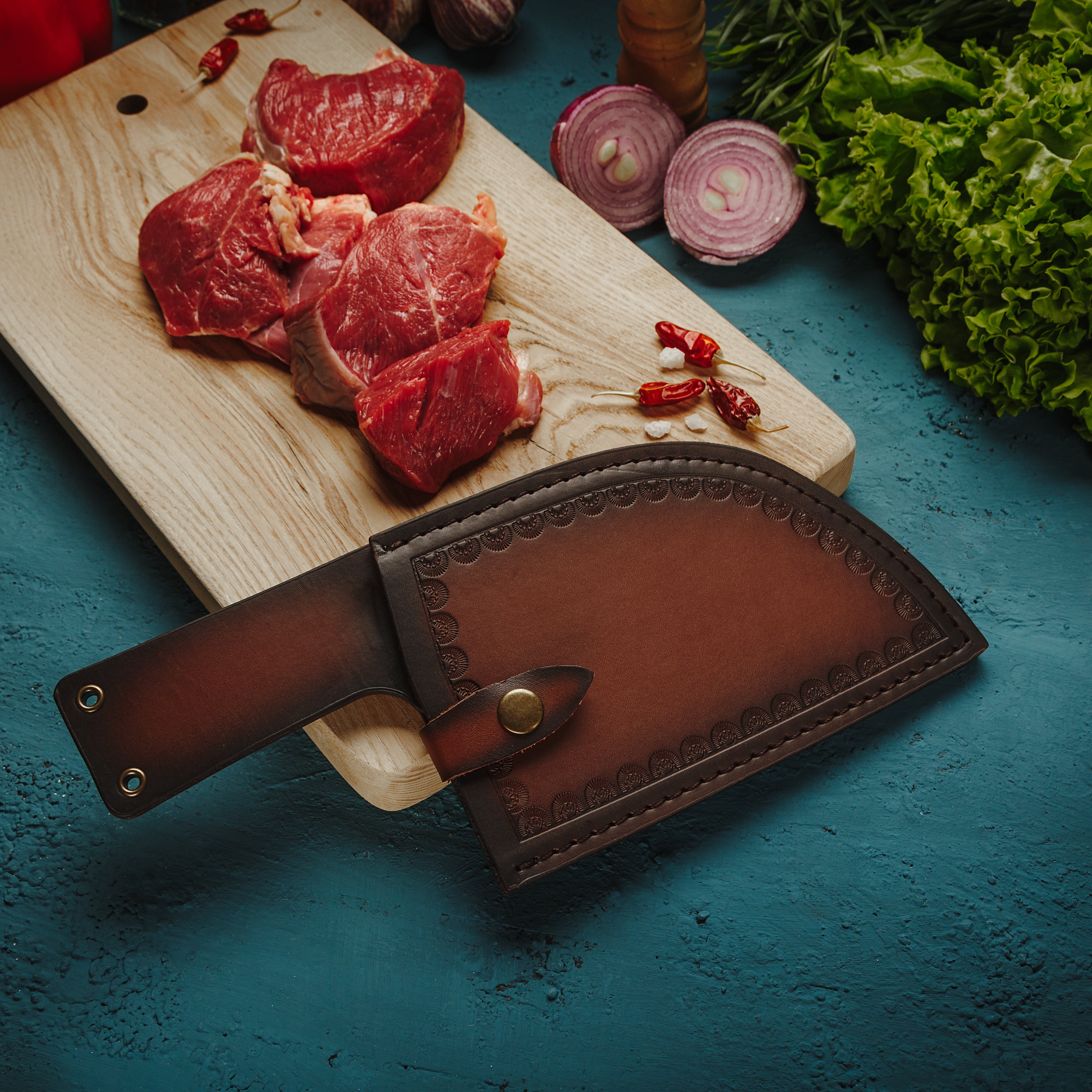 Old Style Cleaver Knife with eco-Leather Sheath