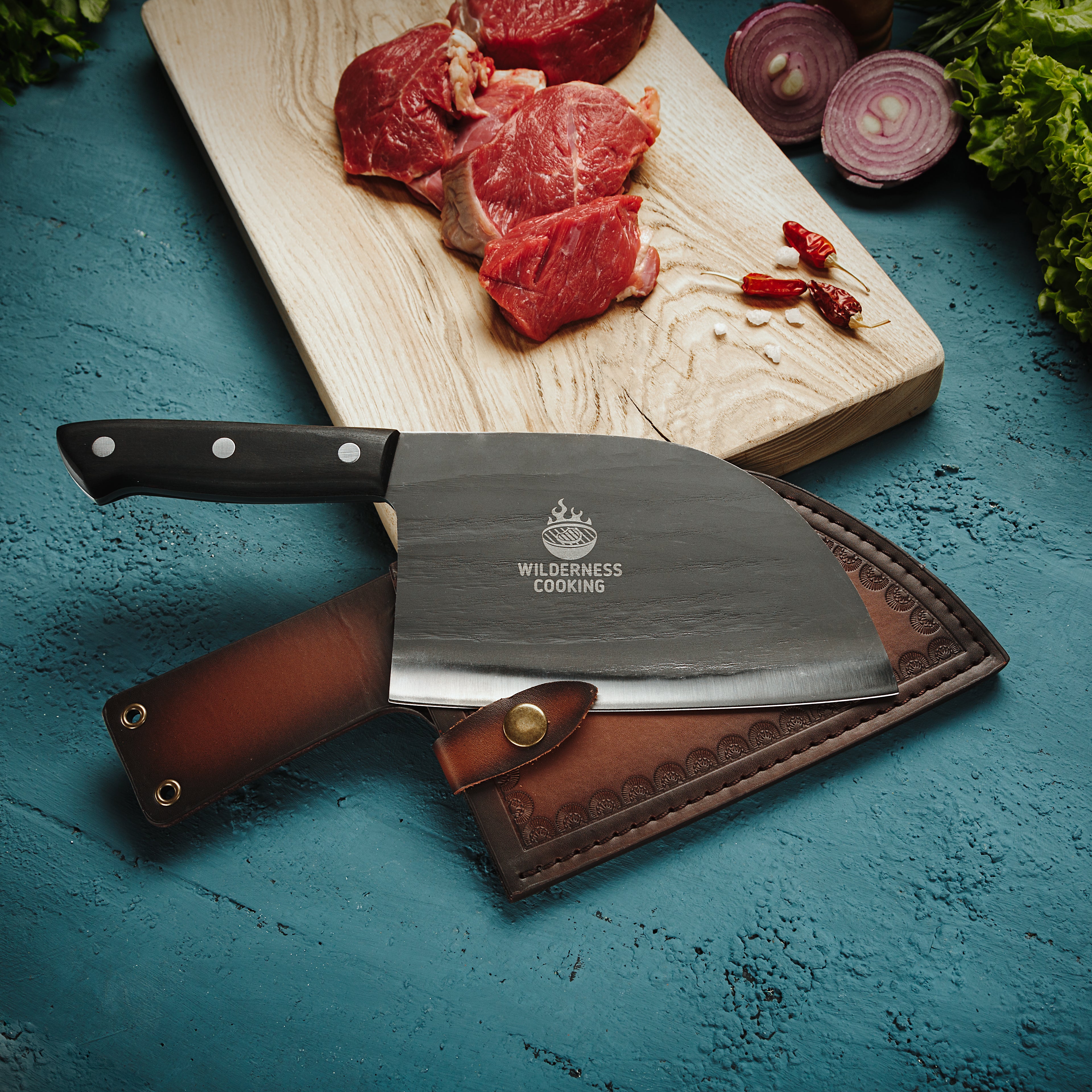 Old Style Cleaver Knife with Belt-Loop eco-Leather Sheath EU