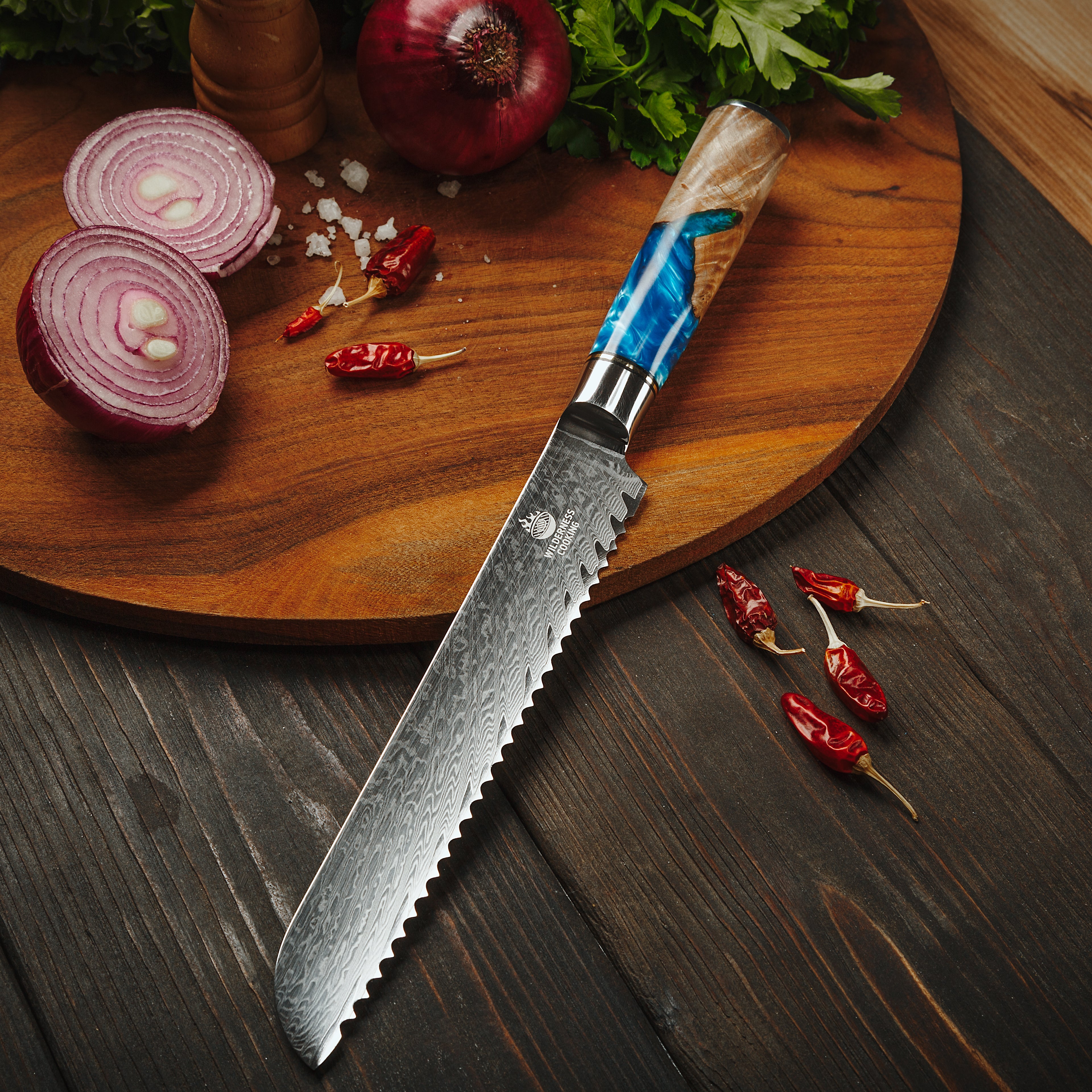 Premium Damaskus Serrated Knife EU