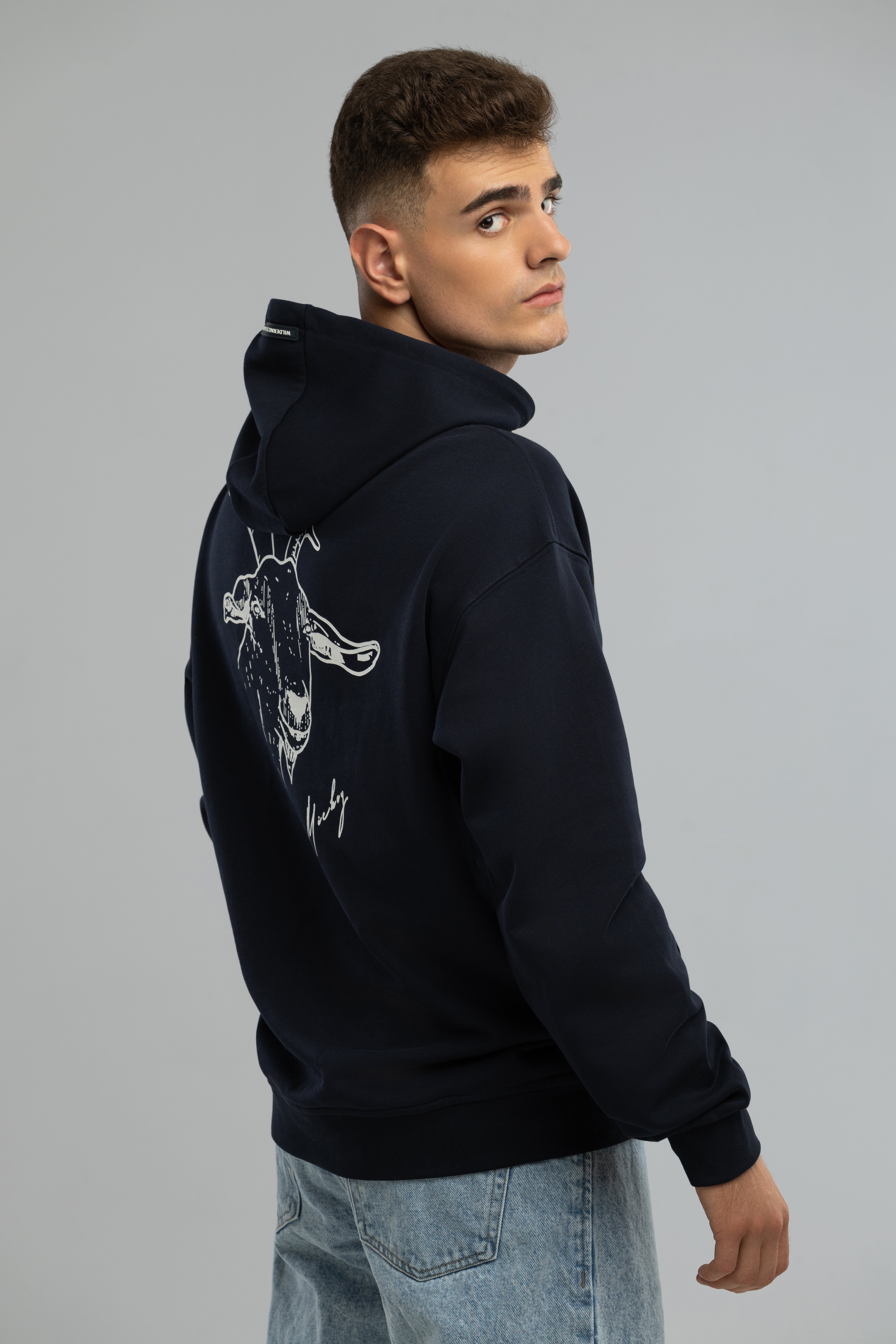 Pure Cotton Navy Hoodie Inspired by Mickey the Goat (Navy Blue Mickey Side Logo)
