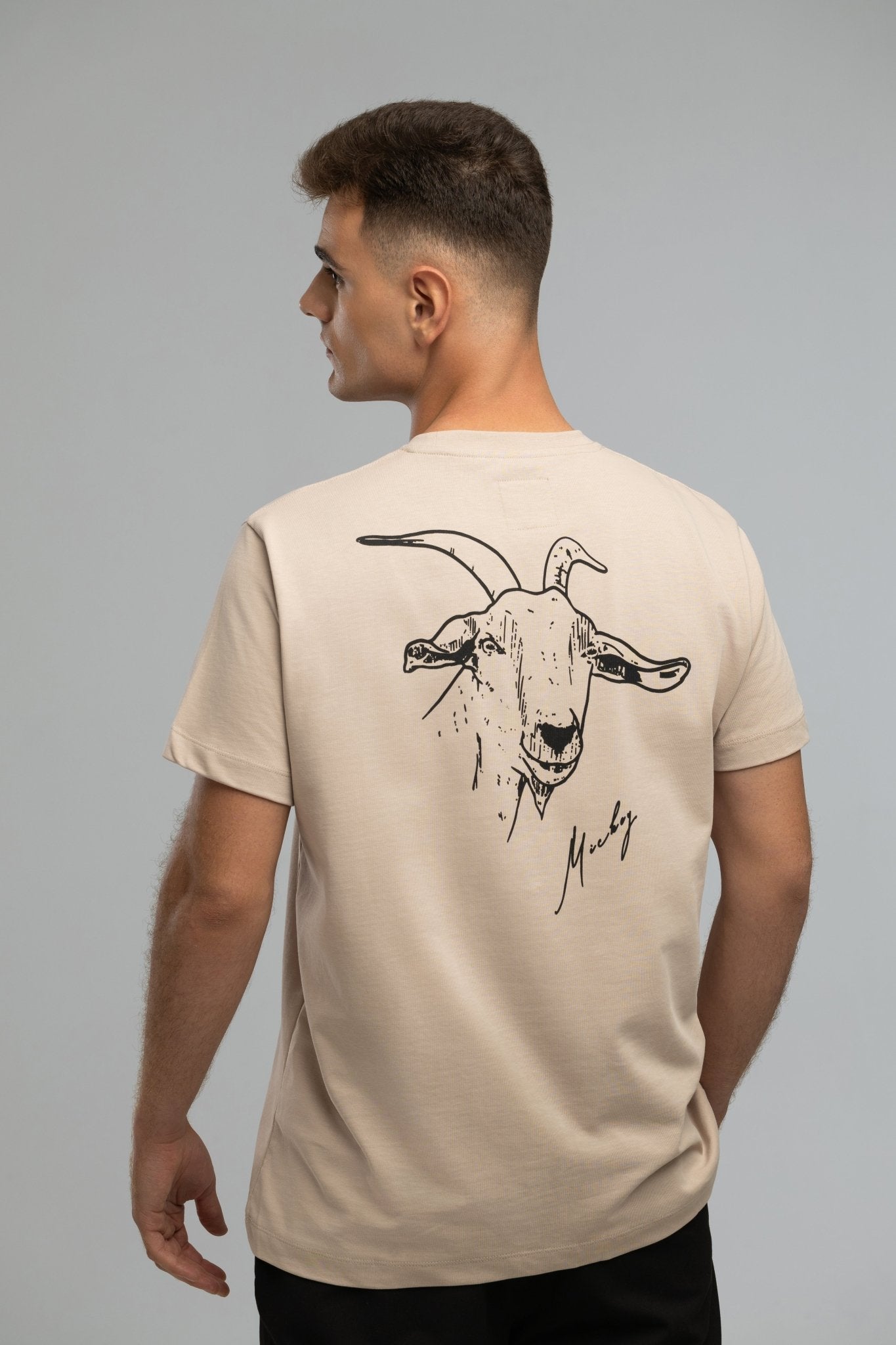 EU Mickey the Goat Inspired Stone T-Shirt with Side Wilderness Cooking Logo - Home&Wild