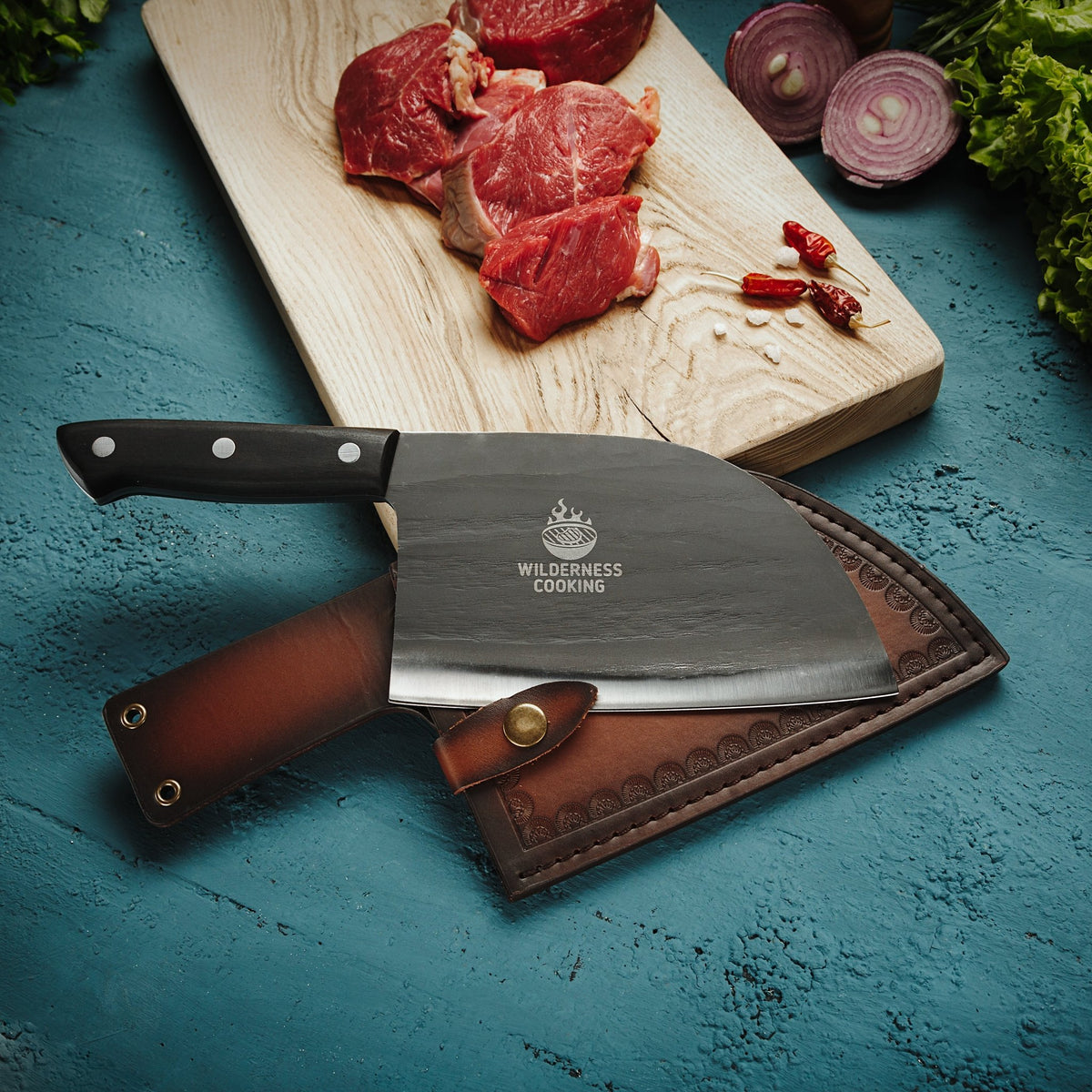 Old Style Cleaver Knife with eco-Leather Sheath - Home&Wild