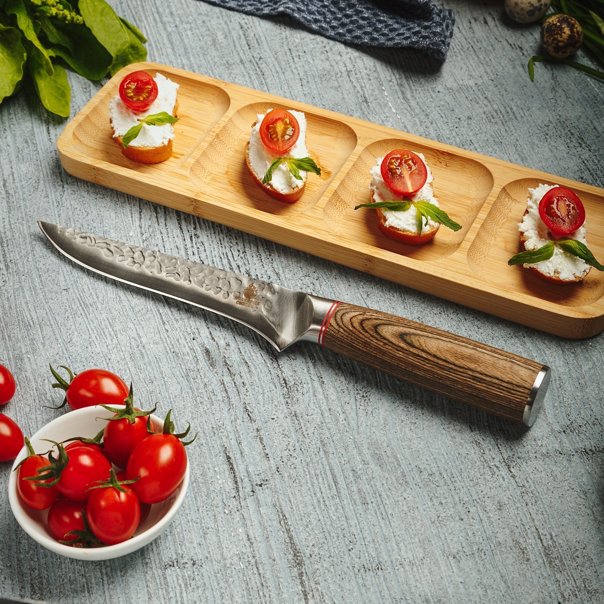 Curved Boning Knife + Small Acacia Wood Bowl - Home&Wild