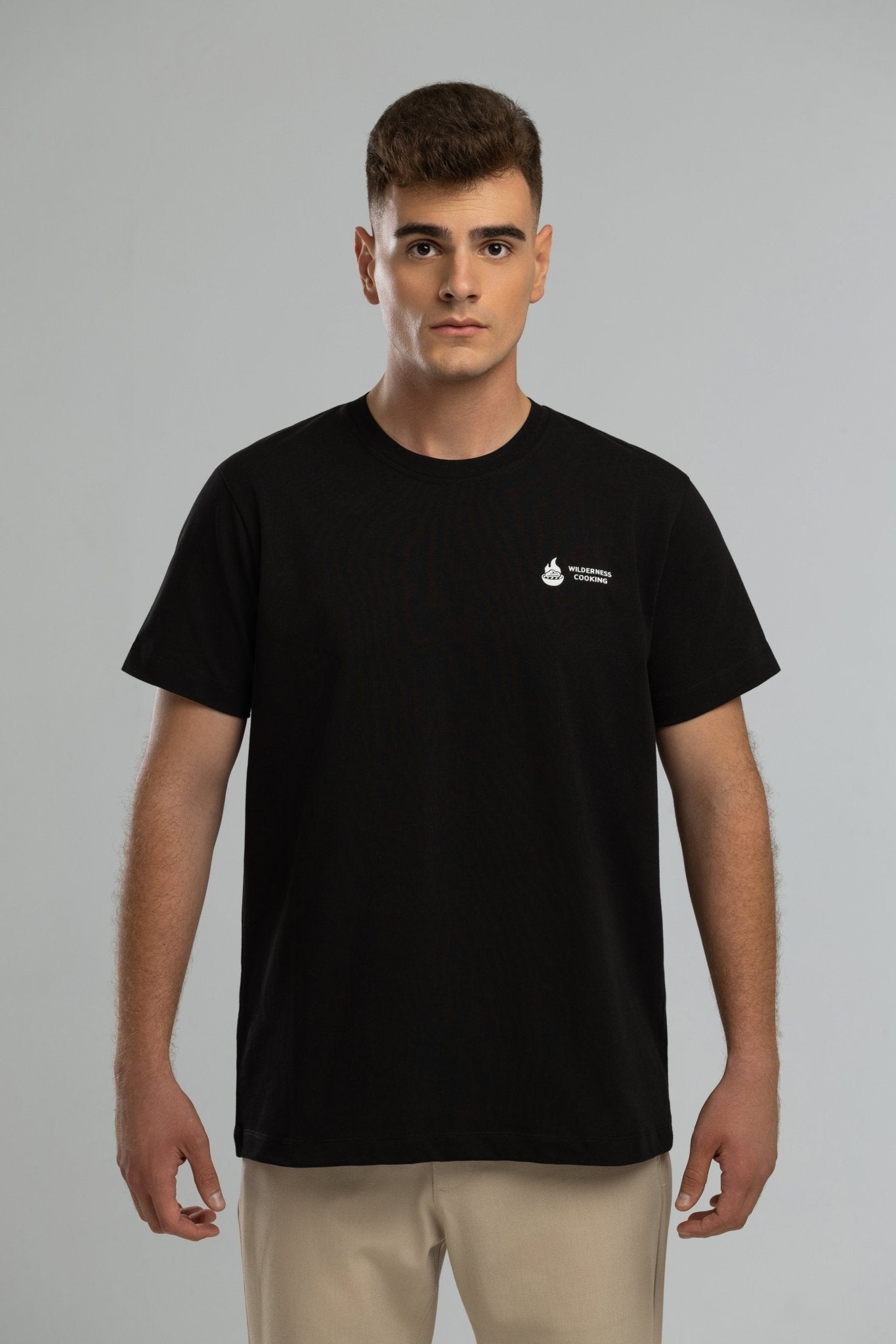 EU Mickey the Goat Inspired Black T-Shirt with Side Wilderness Cooking Logo - Home&Wild