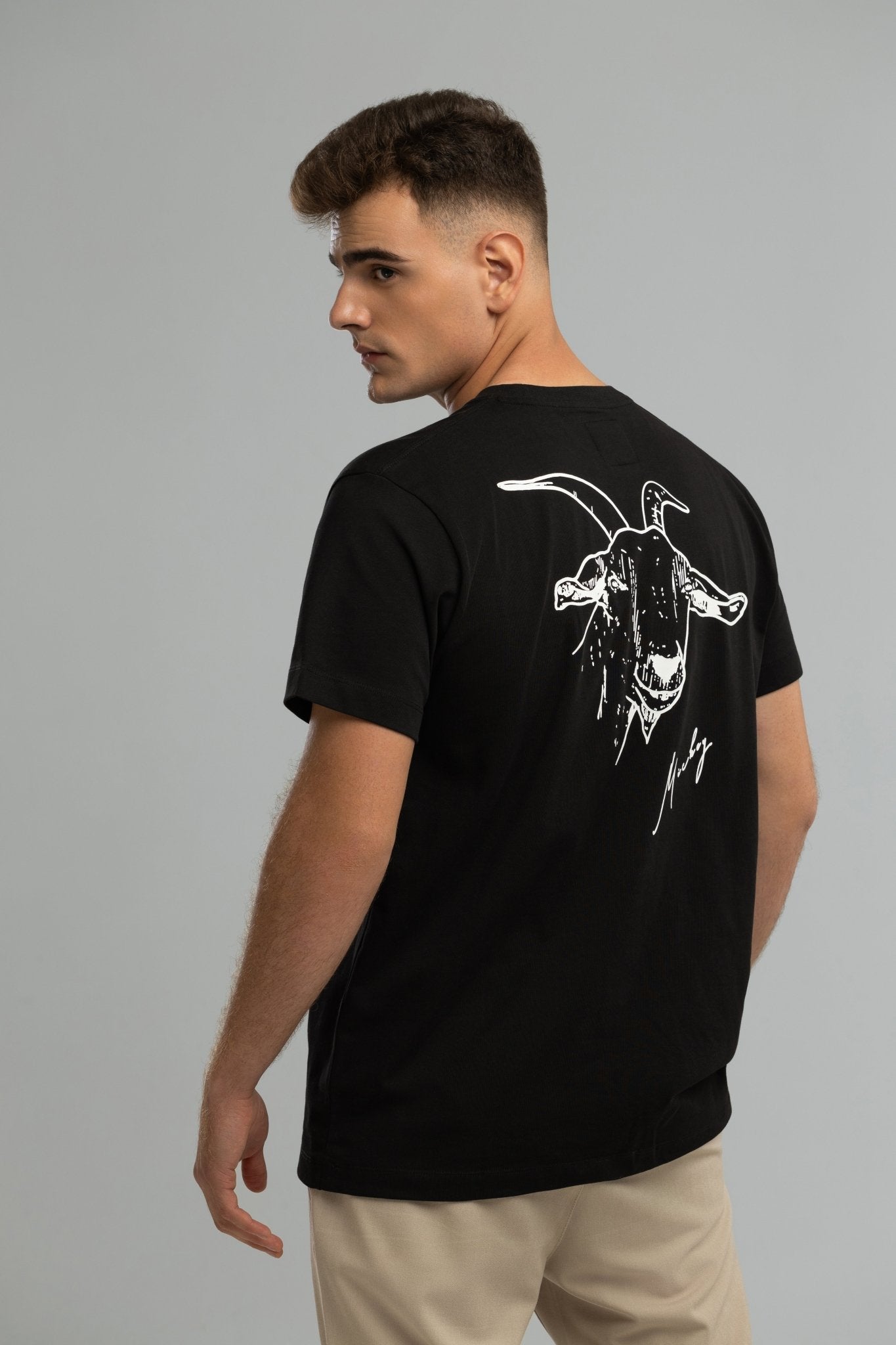 EU Mickey the Goat Inspired Black T-Shirt with Side Wilderness Cooking Logo - Home&Wild