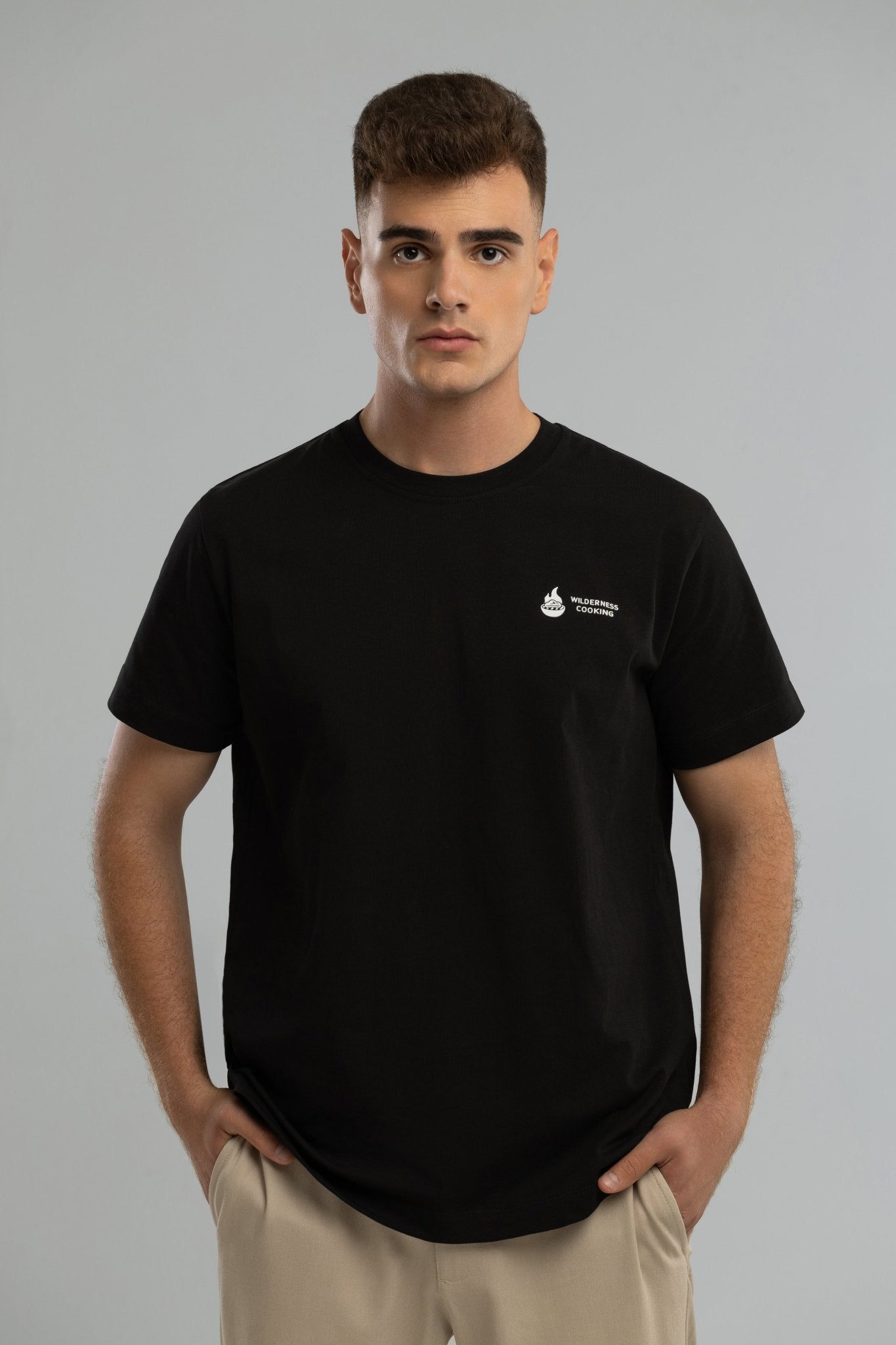 EU Mickey the Goat Inspired Black T-Shirt with Side Wilderness Cooking Logo - Home&Wild