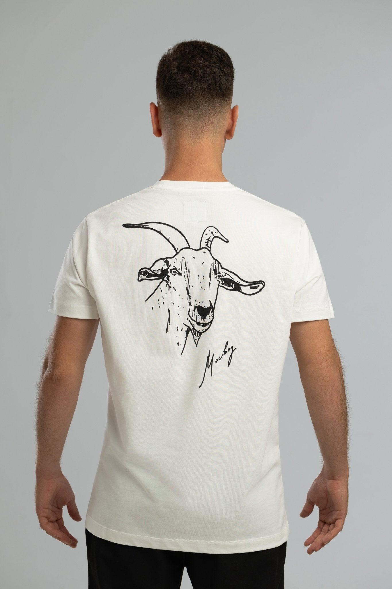 EU Mickey the Goat Inspired Ecru T-Shirt with Side Wilderness Cooking Logo - Home&Wild