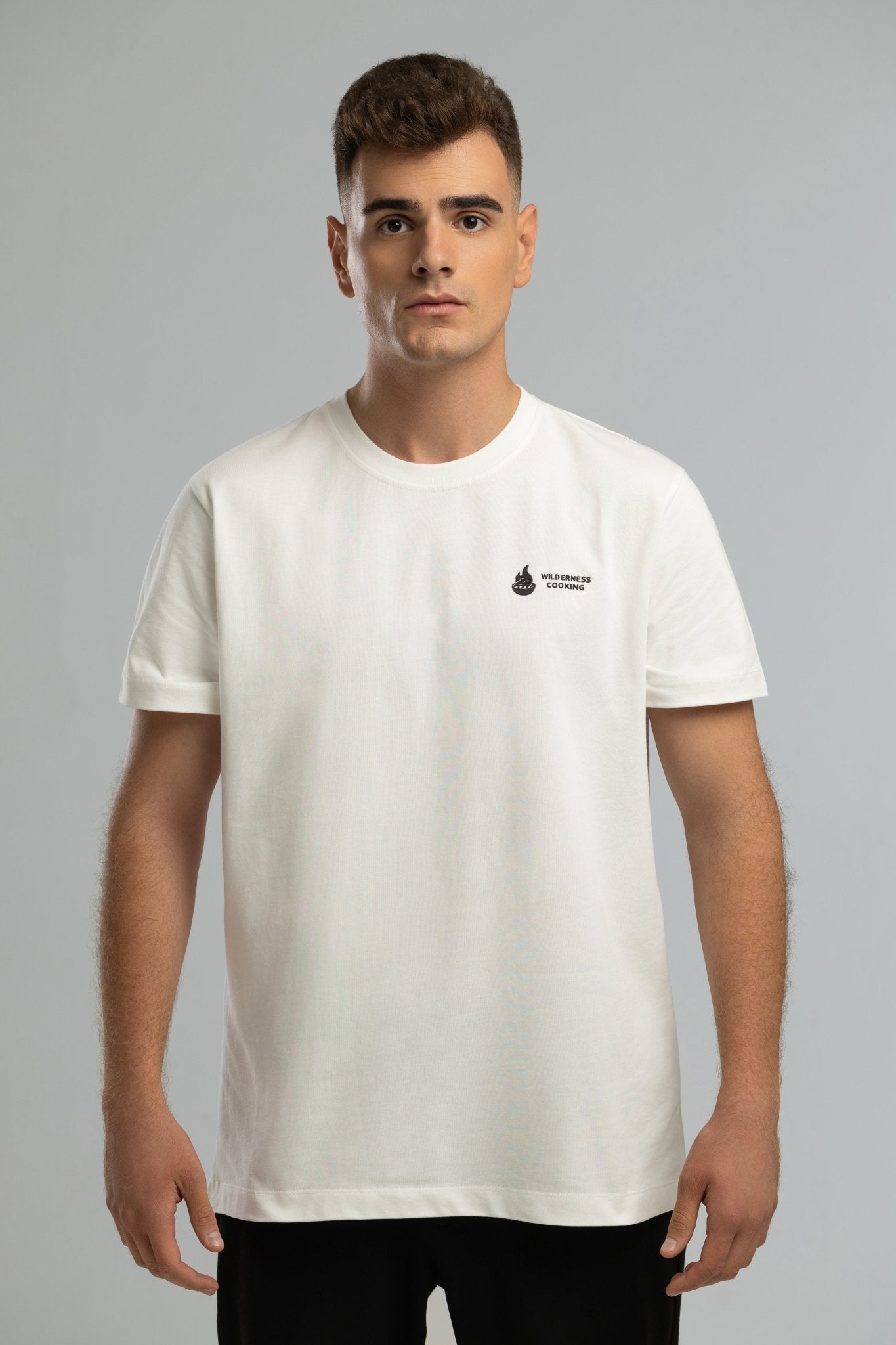 EU Mickey the Goat Inspired Ecru T-Shirt with Side Wilderness Cooking Logo - Home&Wild