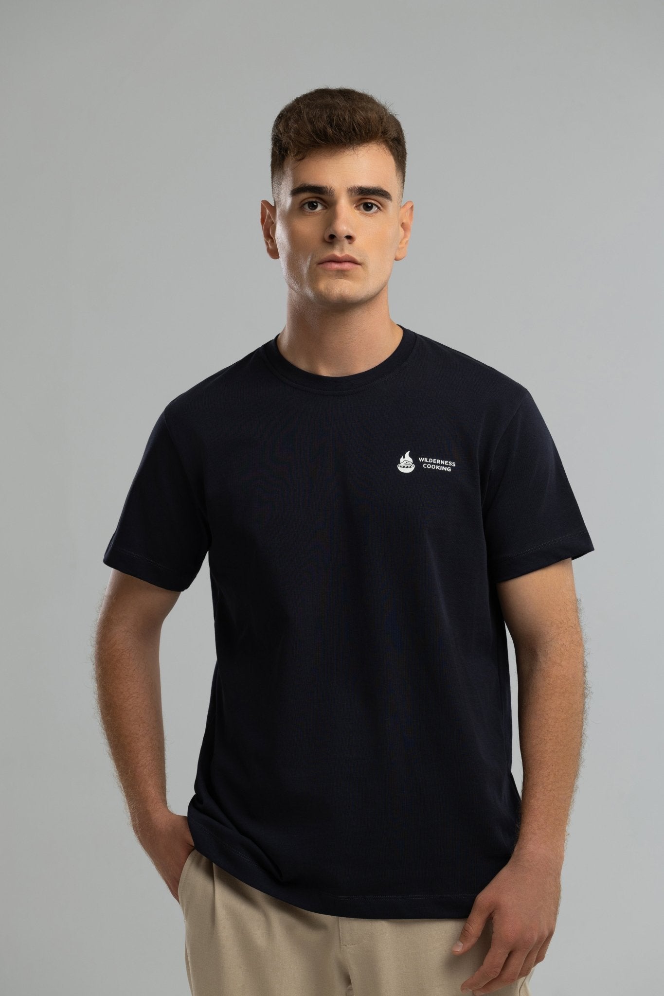 EU Mickey the Goat Inspired Navy Blue T-Shirt with Side Wilderness Cooking Logo - Home&Wild