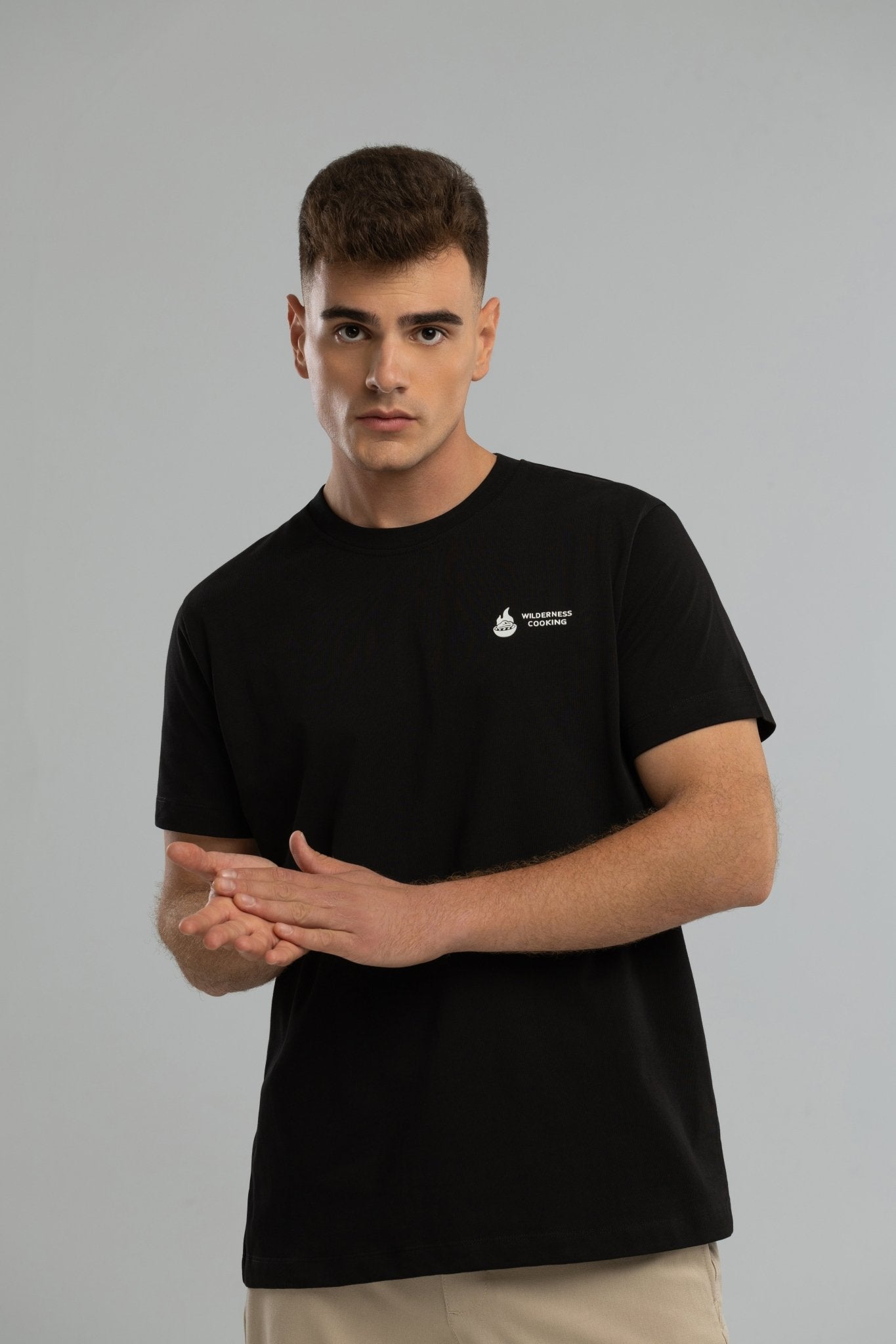 EU Monochrome Wilderness Cooking Logo Black T-Shirt - Home&Wild