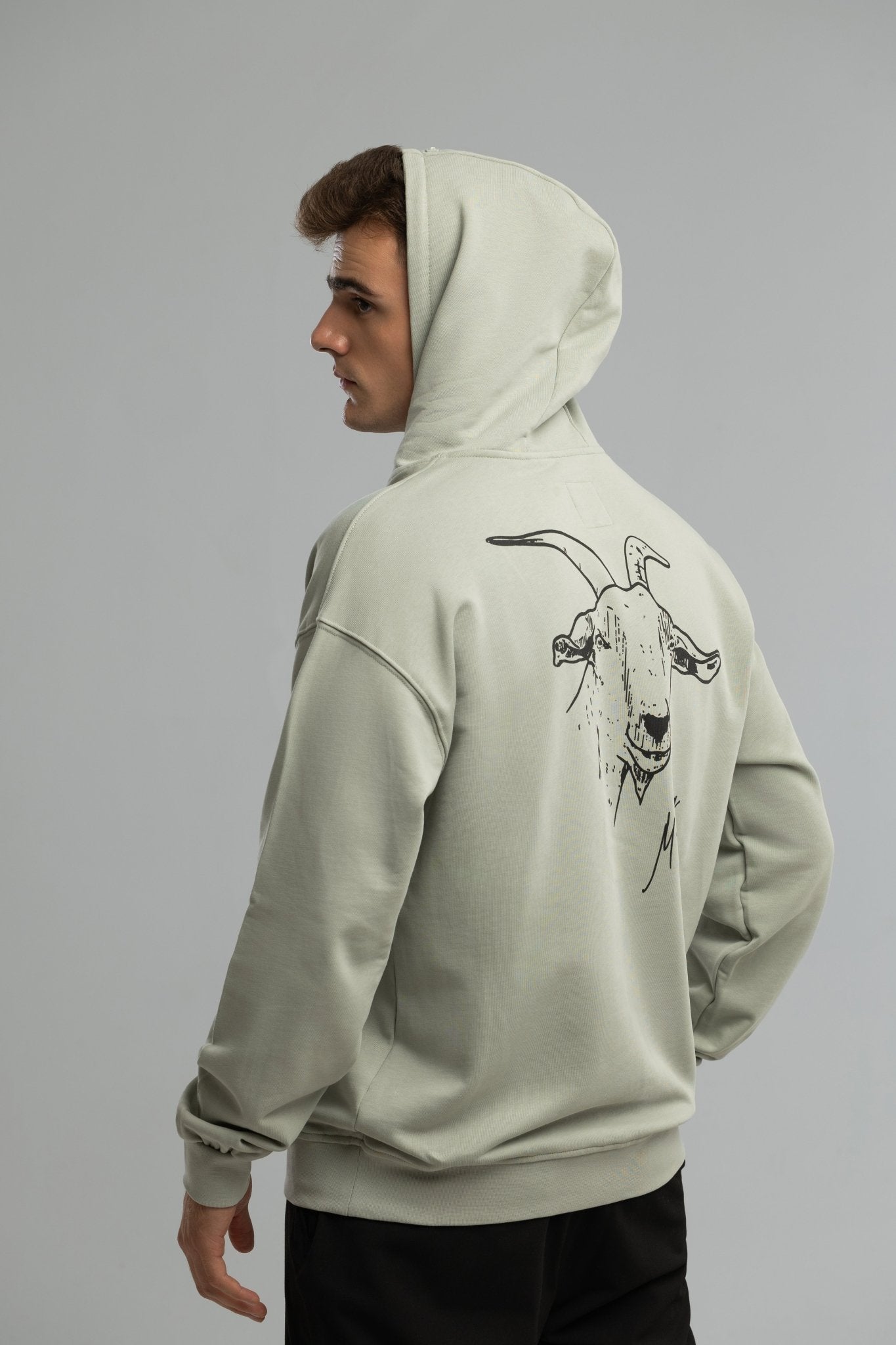 EU Pure Cotton Grey Hoodie Inspired by Mickey the Goat (Hoodie Gray Mickey Side Logo) - Home&Wild