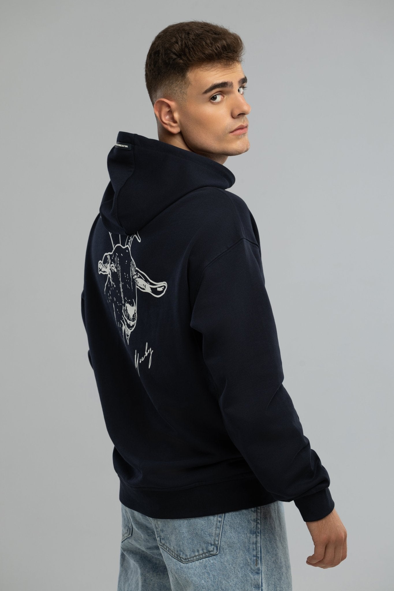 EU Pure Cotton Navy Hoodie Inspired by Mickey the Goat (Navy Blue Mickey Side Logo) - Home&Wild