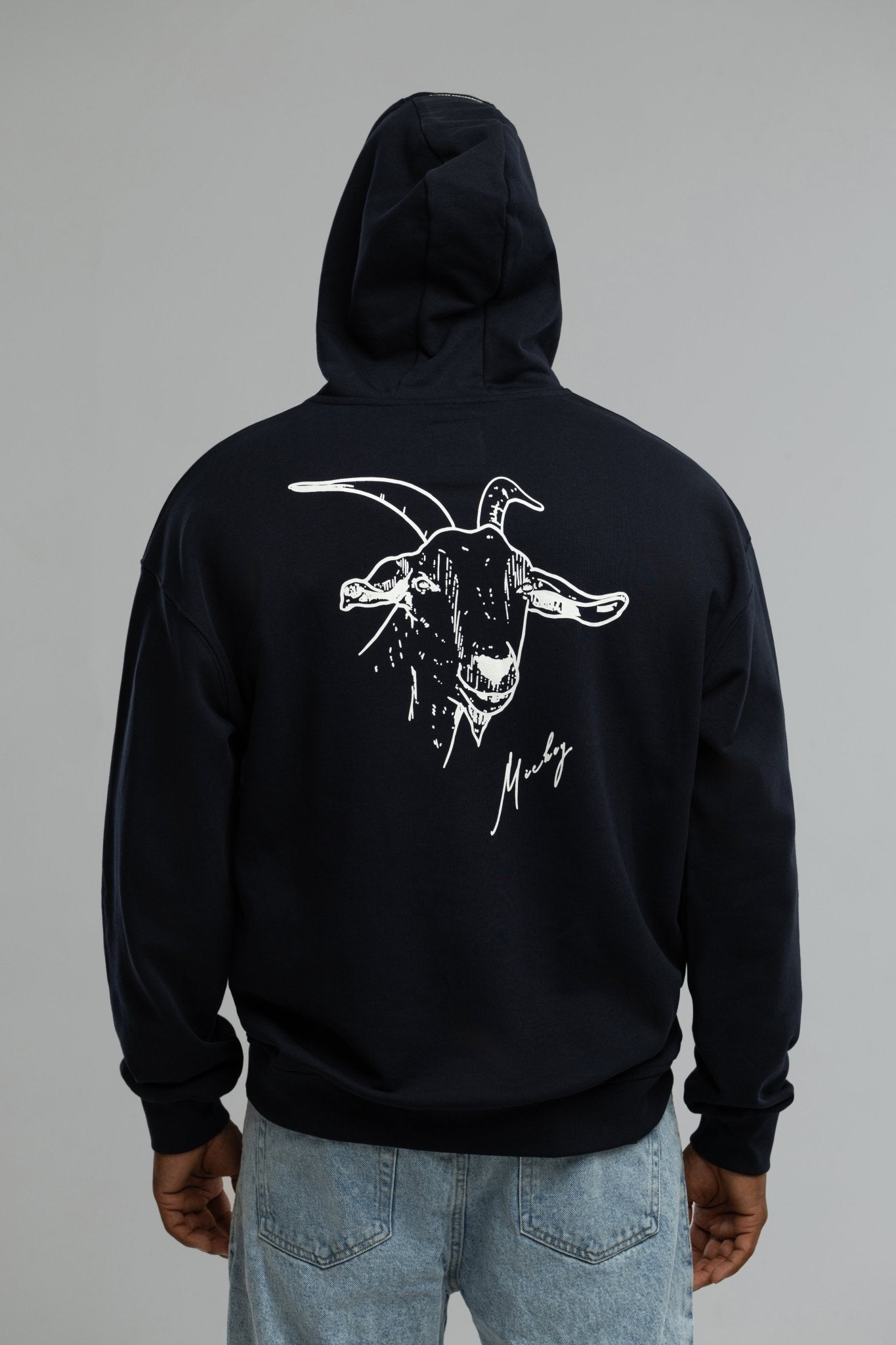 EU Pure Cotton Navy Hoodie Inspired by Mickey the Goat (Navy Blue Mickey Side Logo) - Home&Wild