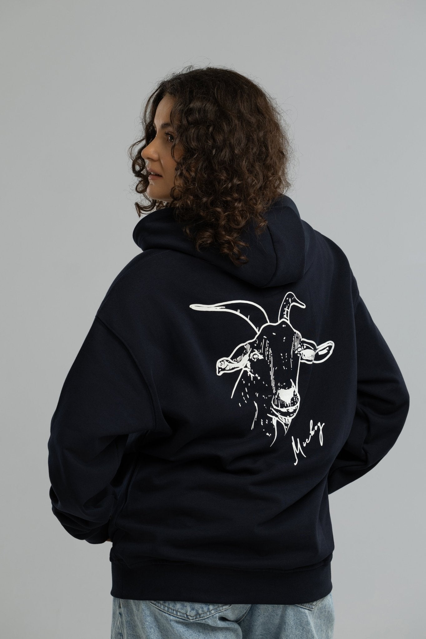 EU Pure Cotton Navy Hoodie Inspired by Mickey the Goat (Navy Blue Mickey Side Logo) - Home&Wild