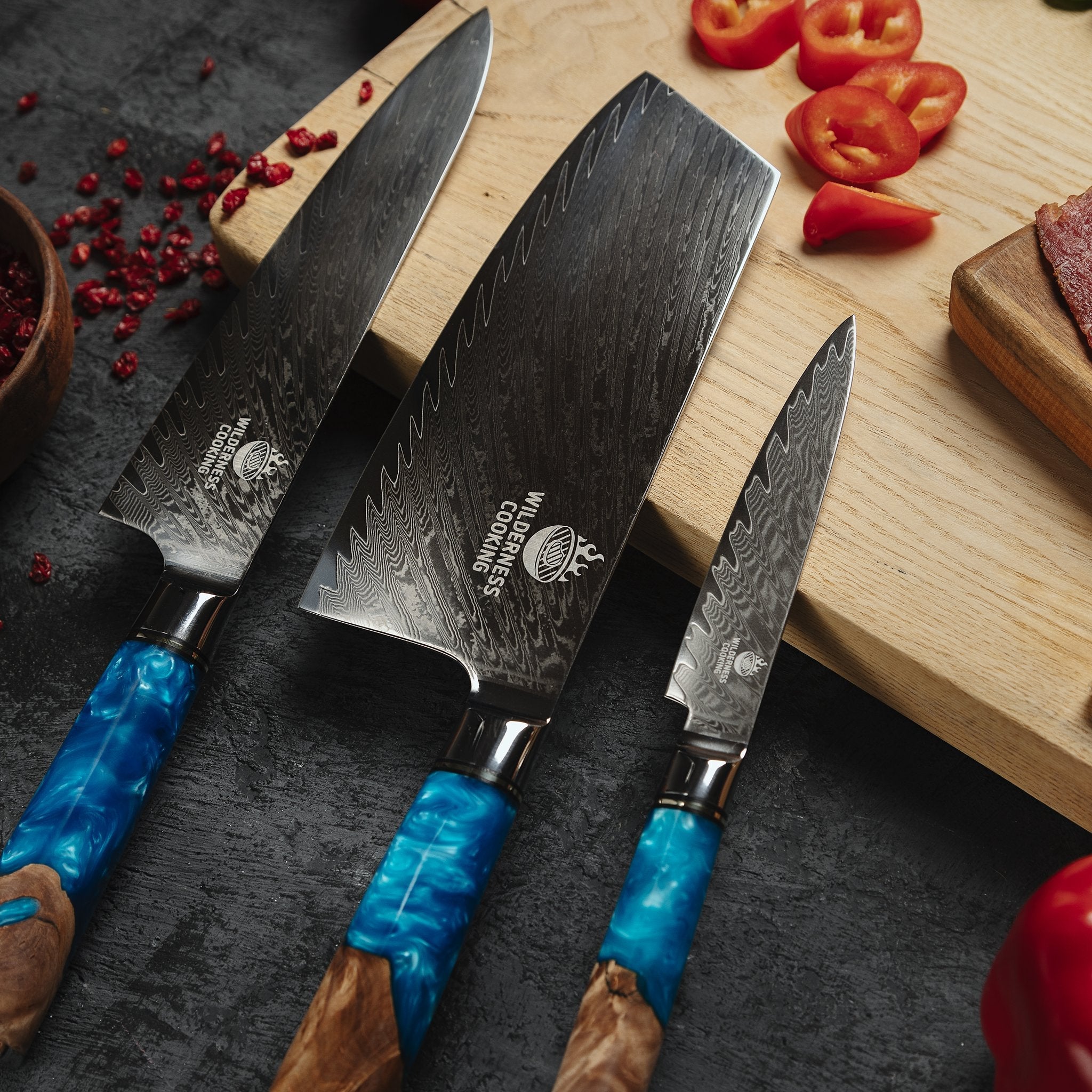 Premium Damascus Knives Set of 3 - Home&Wild