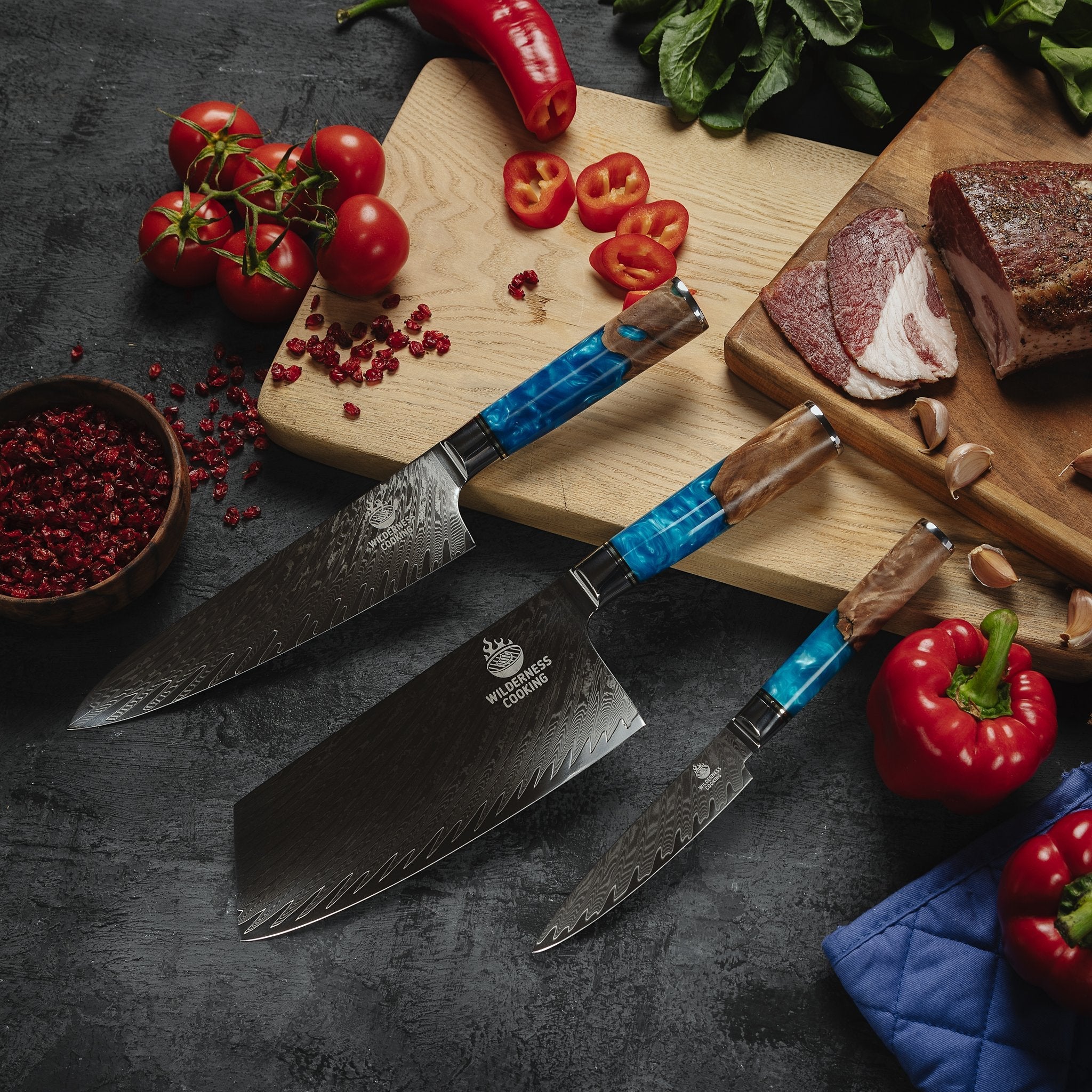 Premium Damascus Knives Set of 3 - Home&Wild