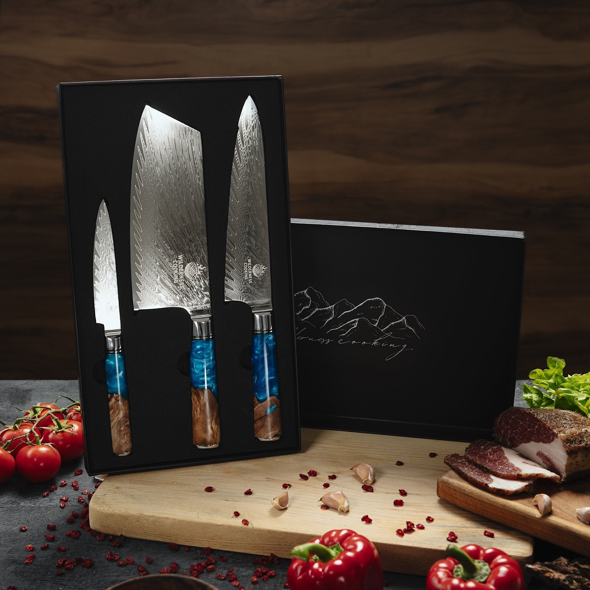 Premium Damascus Knives Set of 3 - Home&Wild