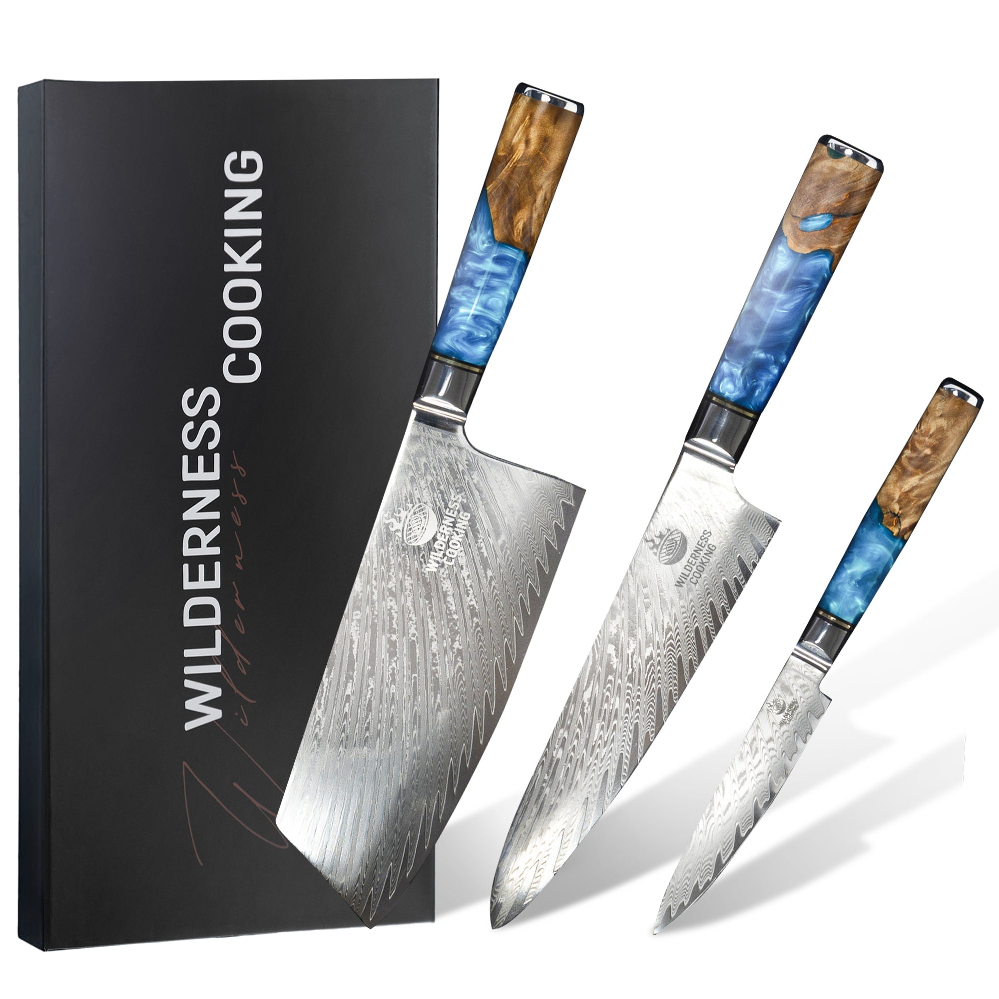 Premium Damascus Knives Set of 3 - Home&Wild