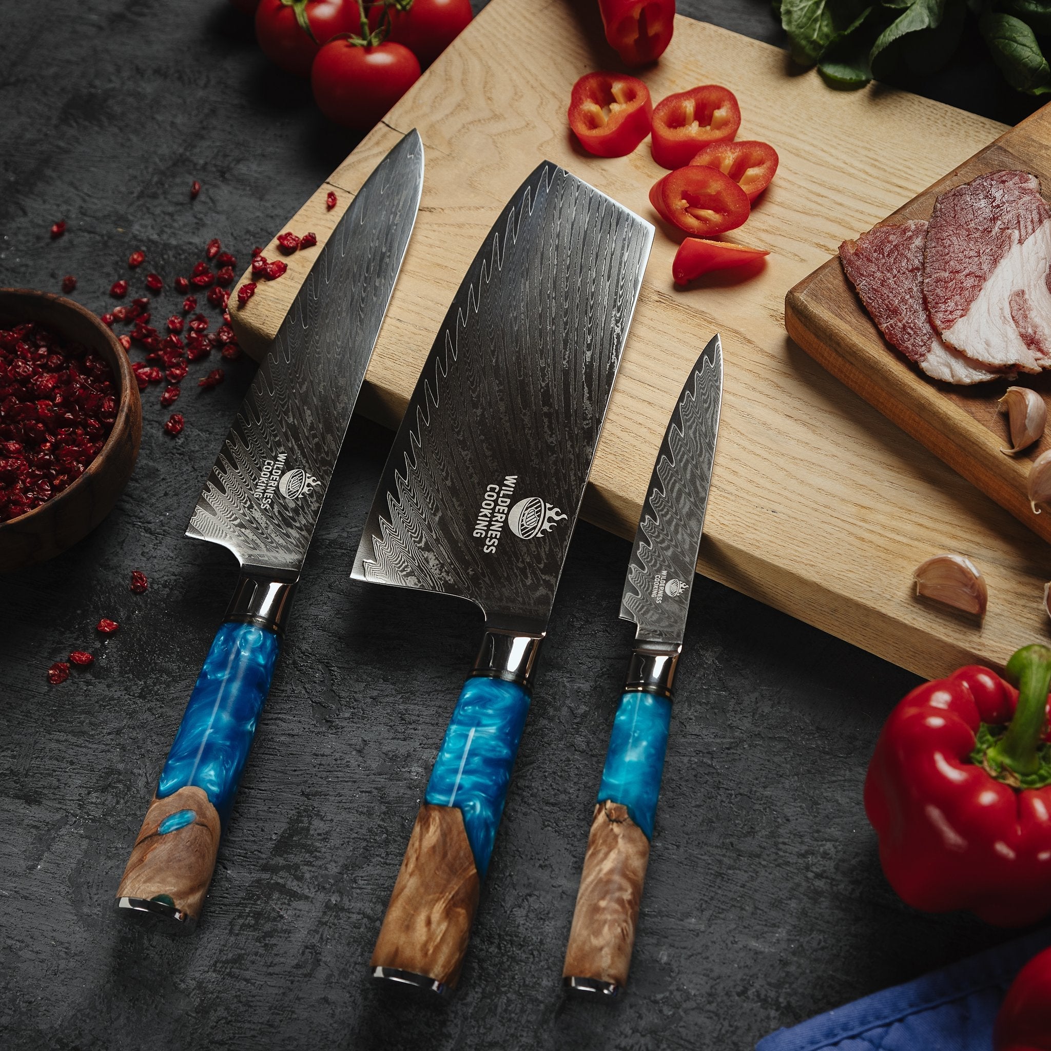 Premium Damascus Knives Set of 3 - Home&Wild